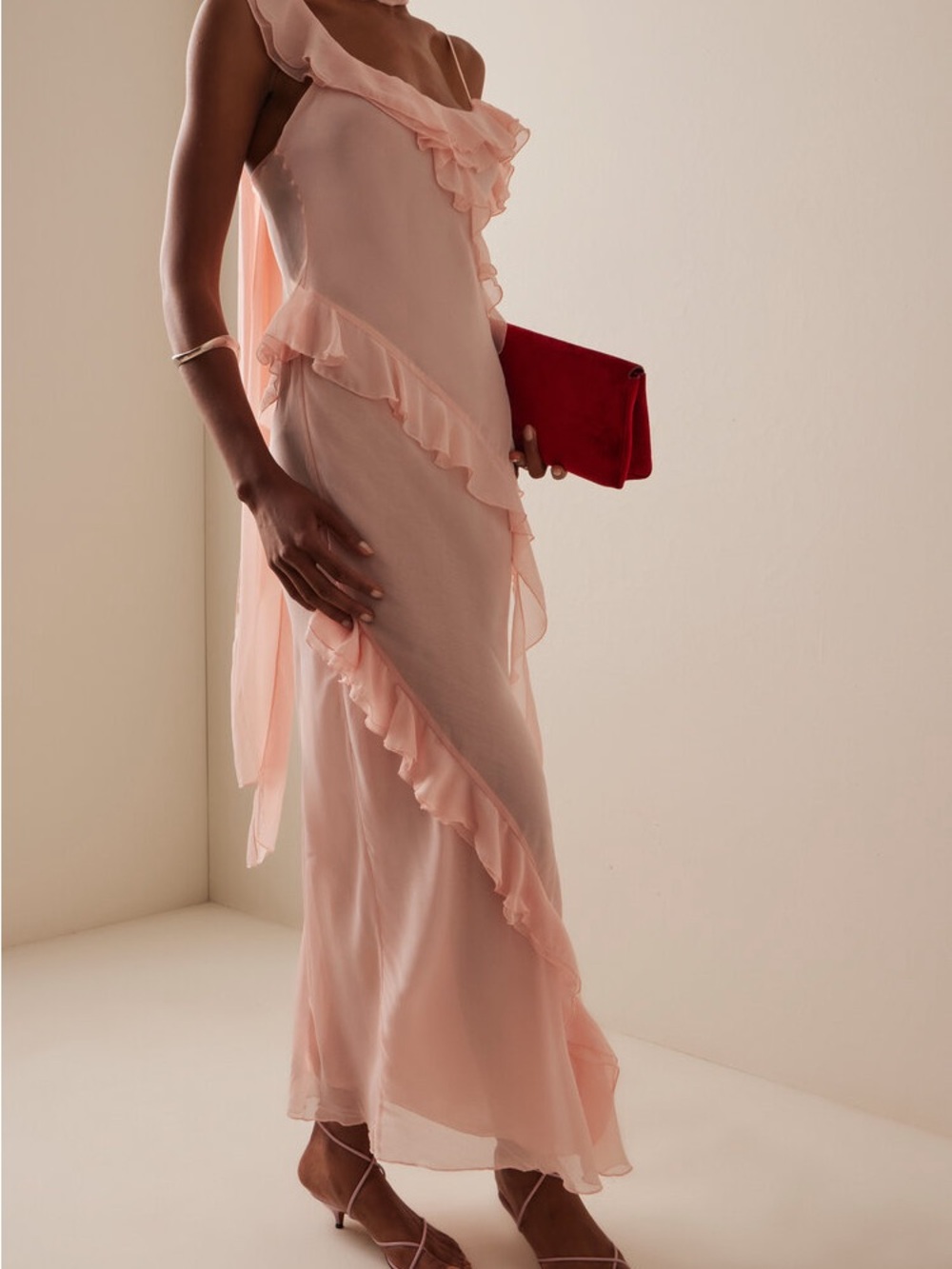 Siedres Monica Scarf-Neck Ruffled Georgette Maxi Dress